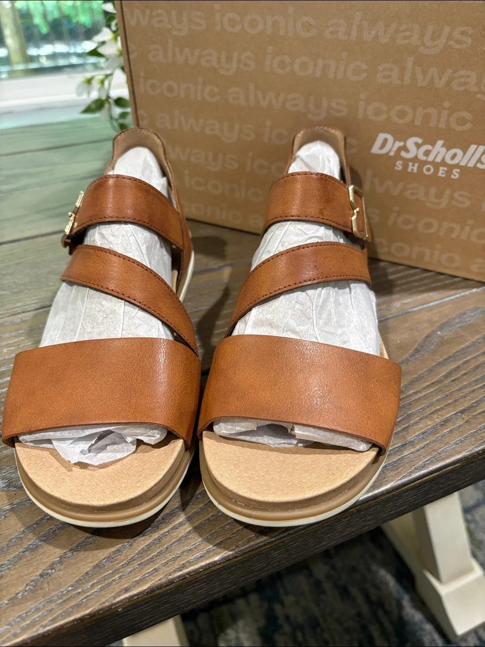 Dr. Scholl's Nicely Fun Strappy Ankle Strap Sandals Brown Tan Size 6 NIB / NWT
